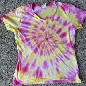 Pink and Yellow Tie-Dye Women's Top